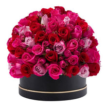 Box of red and dark pink roses, luxury rose box Dubai