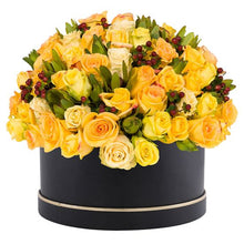 Signature yellow rose box arrangement, luxury rose box Dubai